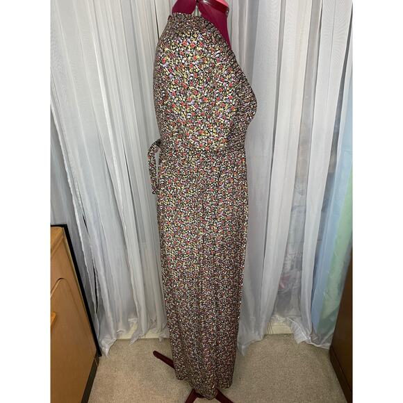 jumpsuit 1990s floral smocked top cottagecore pink yellow purple - Picture 7 of 10